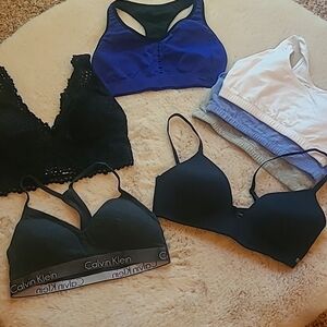 Bundle of Bralettes, Bras, Sports Bras (sm/med 32/34) Black Blue Gray